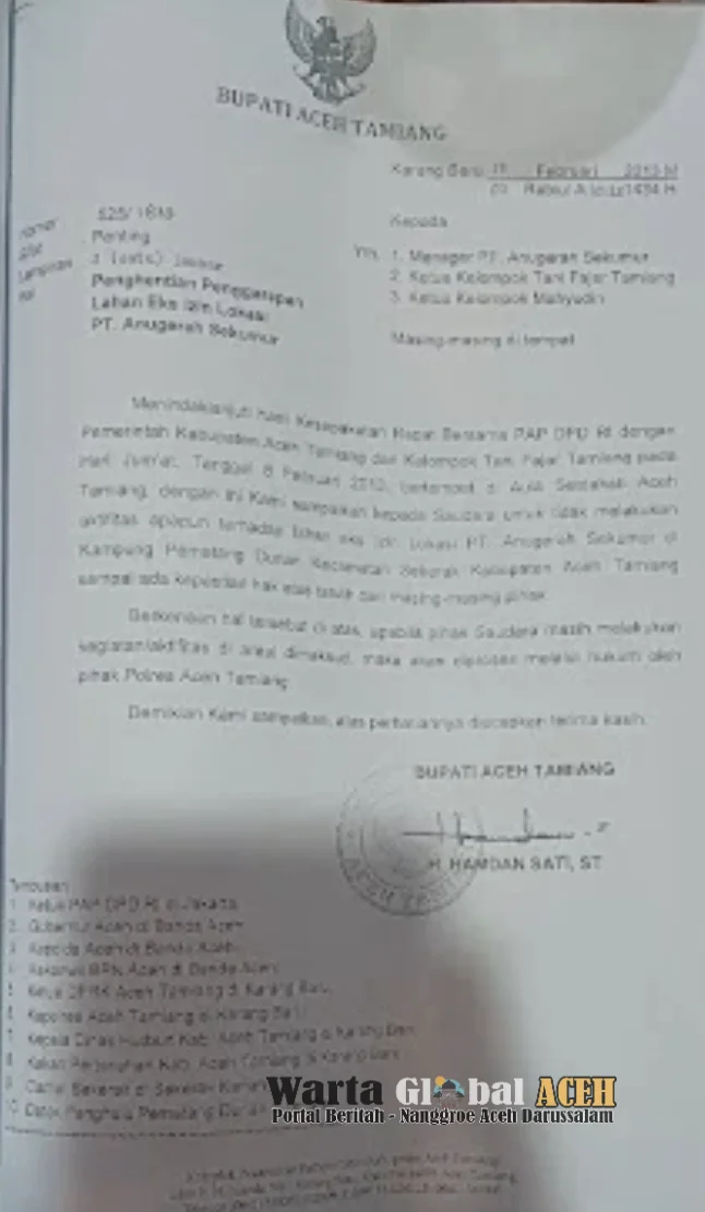 Perkebunan Kelapa Sawit di Aceh Tamiang Beroperasi Tanpa Memiliki HGU, APH?