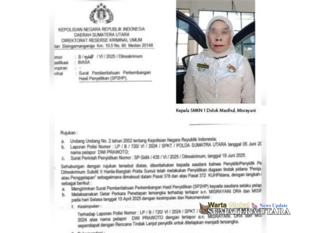 Polda Sumut Tetapkan Kepala Sekolah SMK N 1 Dolok Masihul Tersangka, Hingga Kini Belum Dilakukan Penahanan