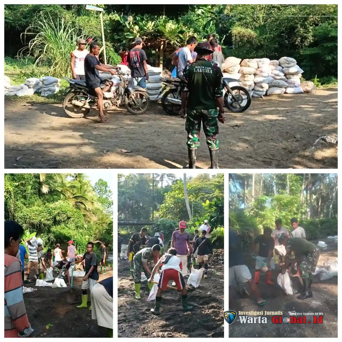 Babinsa dan Warga Desa Kusubibi Gotong Royong Timbun Jalan Utama Demi Kelancaran Akses Warga