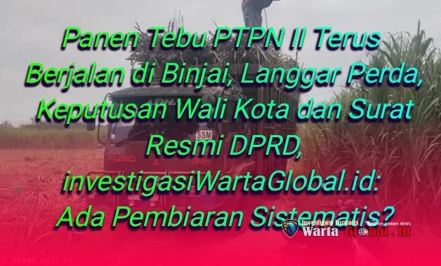 Panen Tebu PTPN II Terus Berjalan di Binjai, Langgar Perda, Keputusan Wali Kota dan Surat Resmi DPRD, investigasiWartaGlobal.id: Ada Pembiaran Sistematis?