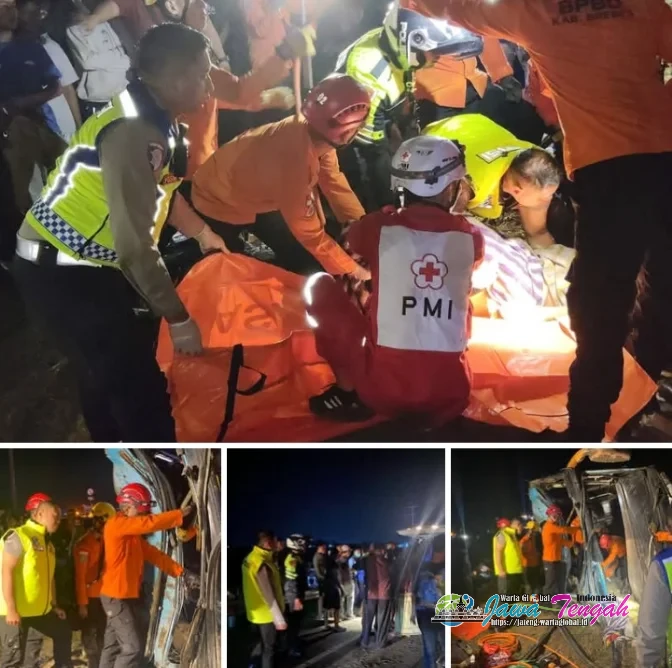 Bus PO Zentrum Tabrak Daihatsu Pick Up di Ruas Tol Pejagan–Pemalang, Satu Tewas 33 Alami Luka luka