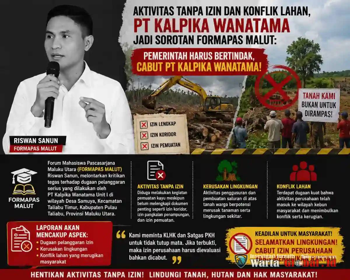 Diduga Tidak Memiliki Izin dan Penyerobotan Lahan: Formapas Malut Akan Adukan PT Kalpika Wanatama Kepada Kementerian Kehutanan dan Satgas PKH