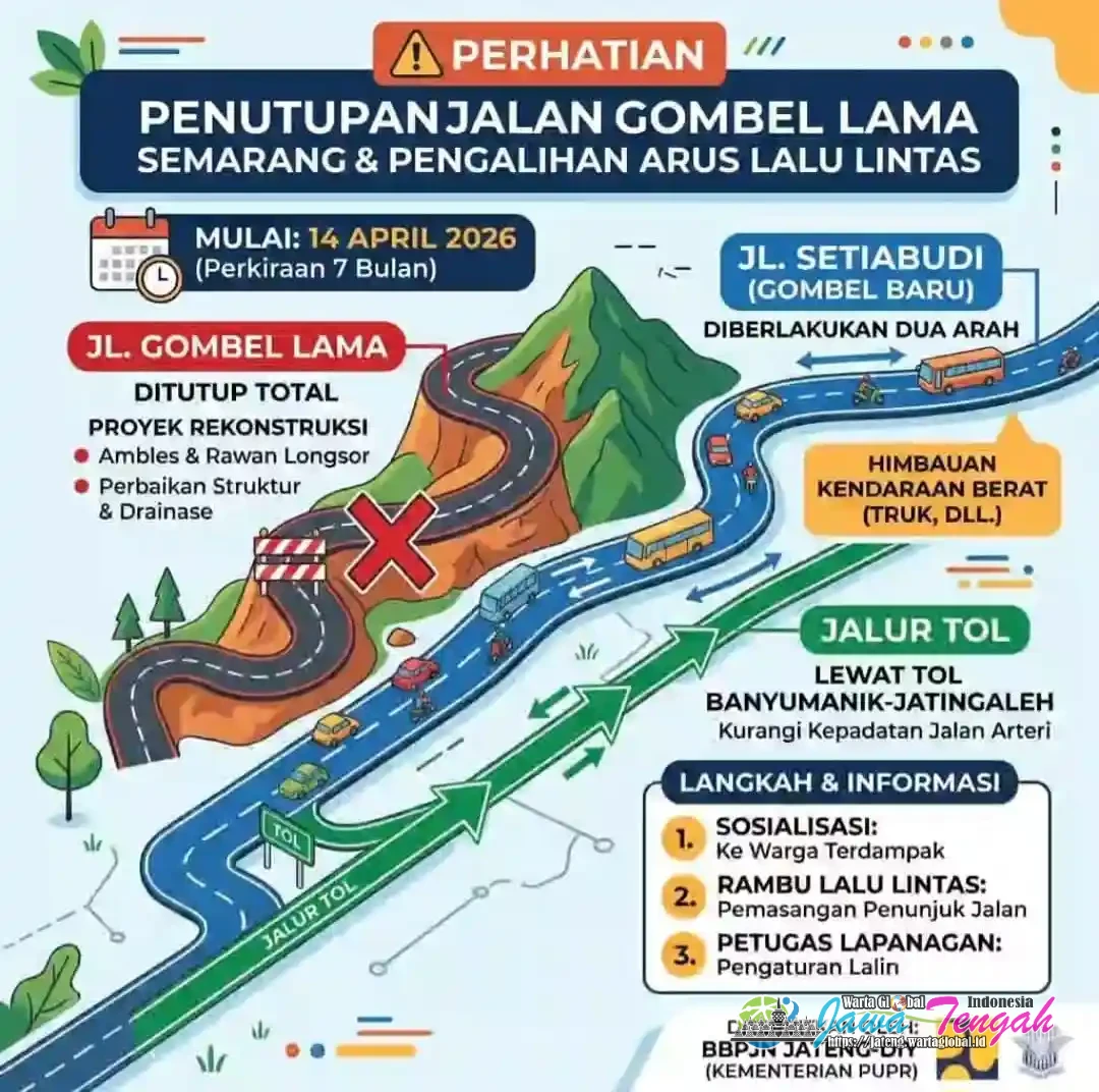 Breaking News! Jalan Gombel Lama Semarang Mulai 14 April Ditutup Total Selama 7 Bulan