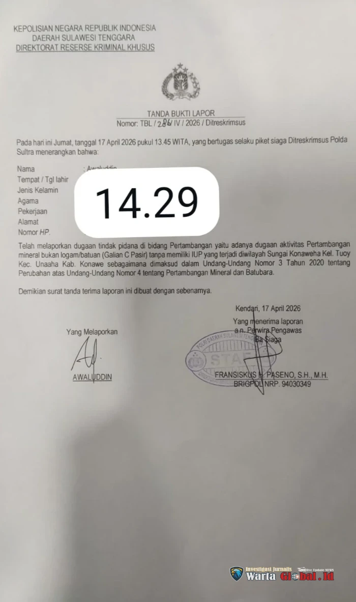 Ampuh Sultra Resmi Melaporkan Dugaan Penambangan Pasir Ilegal Di Kali Konaweeha, Desak Polisi Segera Bertindak.