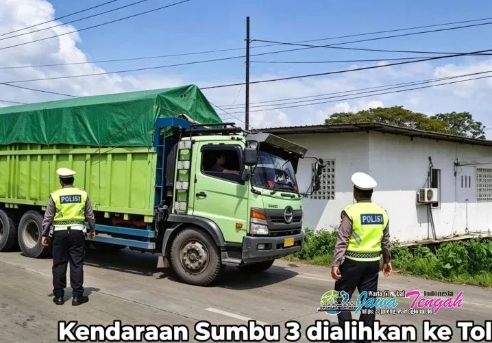 Satlantas Polres Pekalongan Alihkan Kendaraan Sumbu 3 Masuk Tol