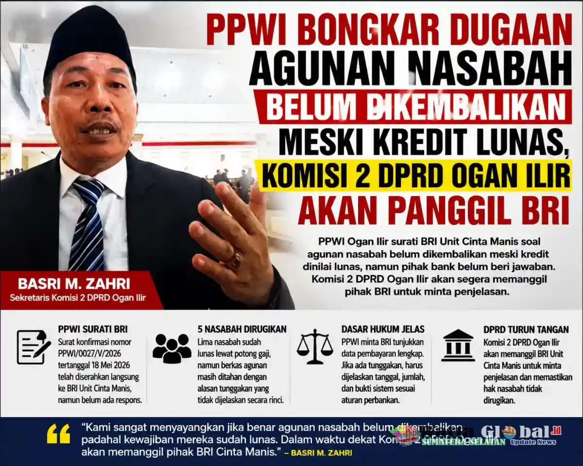 PPWI Bongkar Dugaan Agunan Nasabah Belum Dikembalikan Meski Kredit Lunas, Komisi 2 DPRD Ogan Ilir Akan Panggil BRI