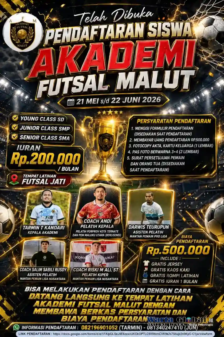 Akademi Futsal Maluku Utara Resmi Dibuka, Hadirkan Pembinaan Profesional untuk Cetak Generasi Juara.