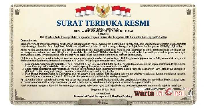 BULELENG BERGEJOLAK Surat Terbuka Aliansi Masyarakat Layangkan Surat Terbuka Resmi, Tantang Kajari Usut Tuntas Mega Skandal PBB Rp116,7 Miliar