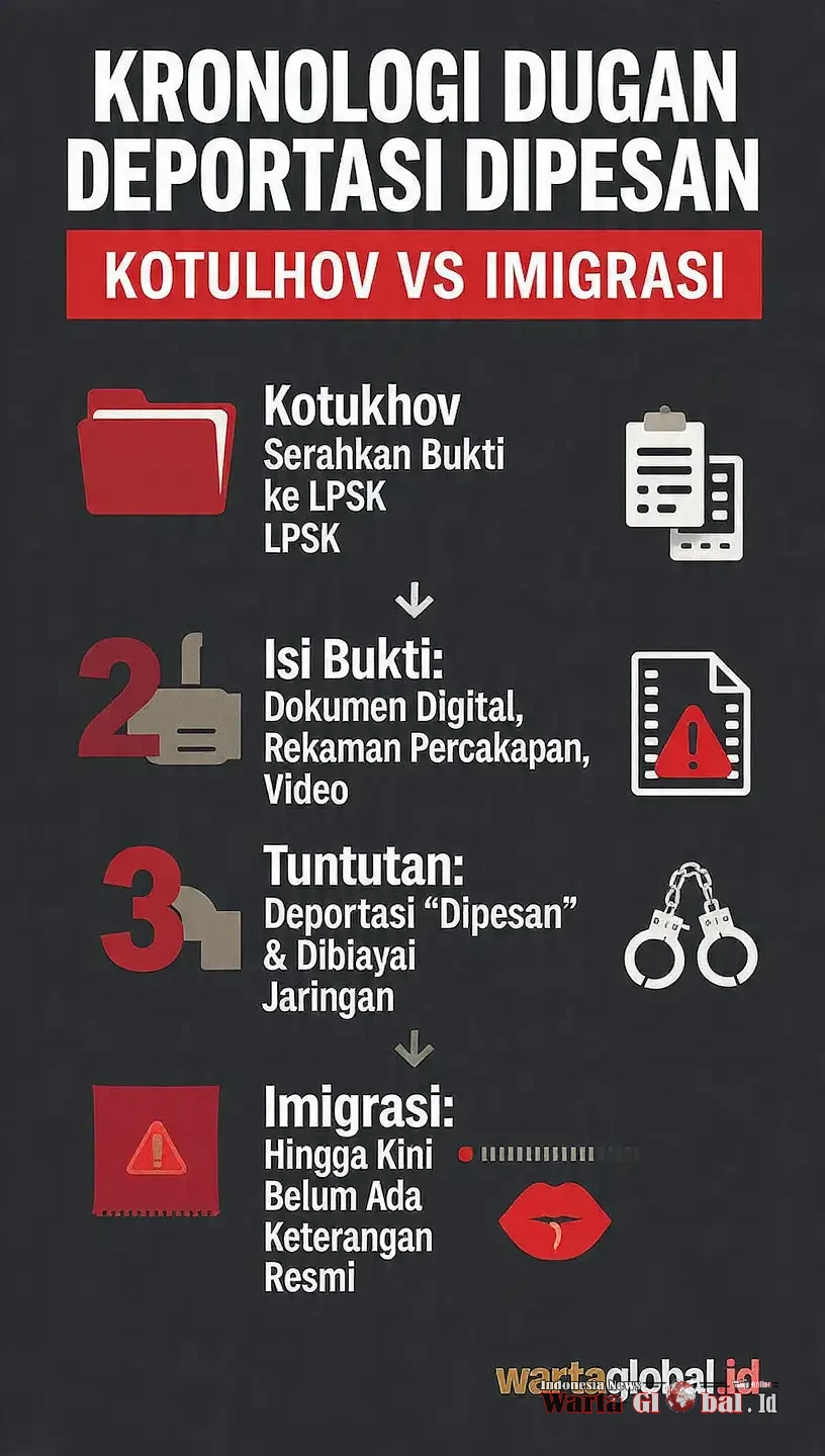 DEPORTASI DIPESAN ? 
KOTUKHOV SERAHKAN BUKTI KE LPSK: ADA REKAMAN , VIDEO. IMIGRASI MASIH BISU