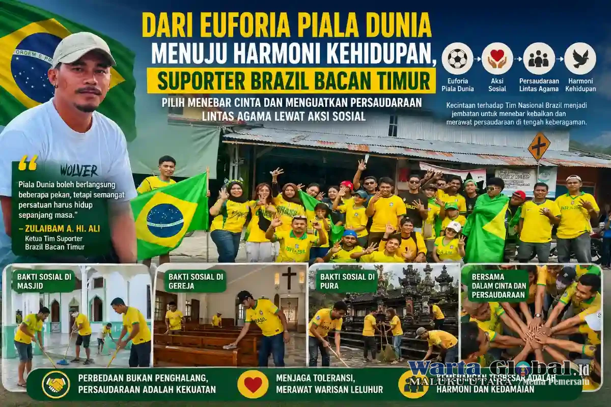 Dari Euforia Piala Dunia Menuju Harmoni Kehidupan, Suporter Brazil Bacan Timur Pilih Menebar Cinta dan Menguatkan Persaudaraan Lintas Agama Lewat Aksi Sosial.