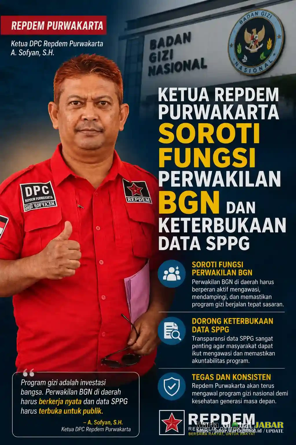 Ketua Repdem Purwakarta Soroti Fungsi Perwakilan BGN Dan Keterbukaan Data SPPG