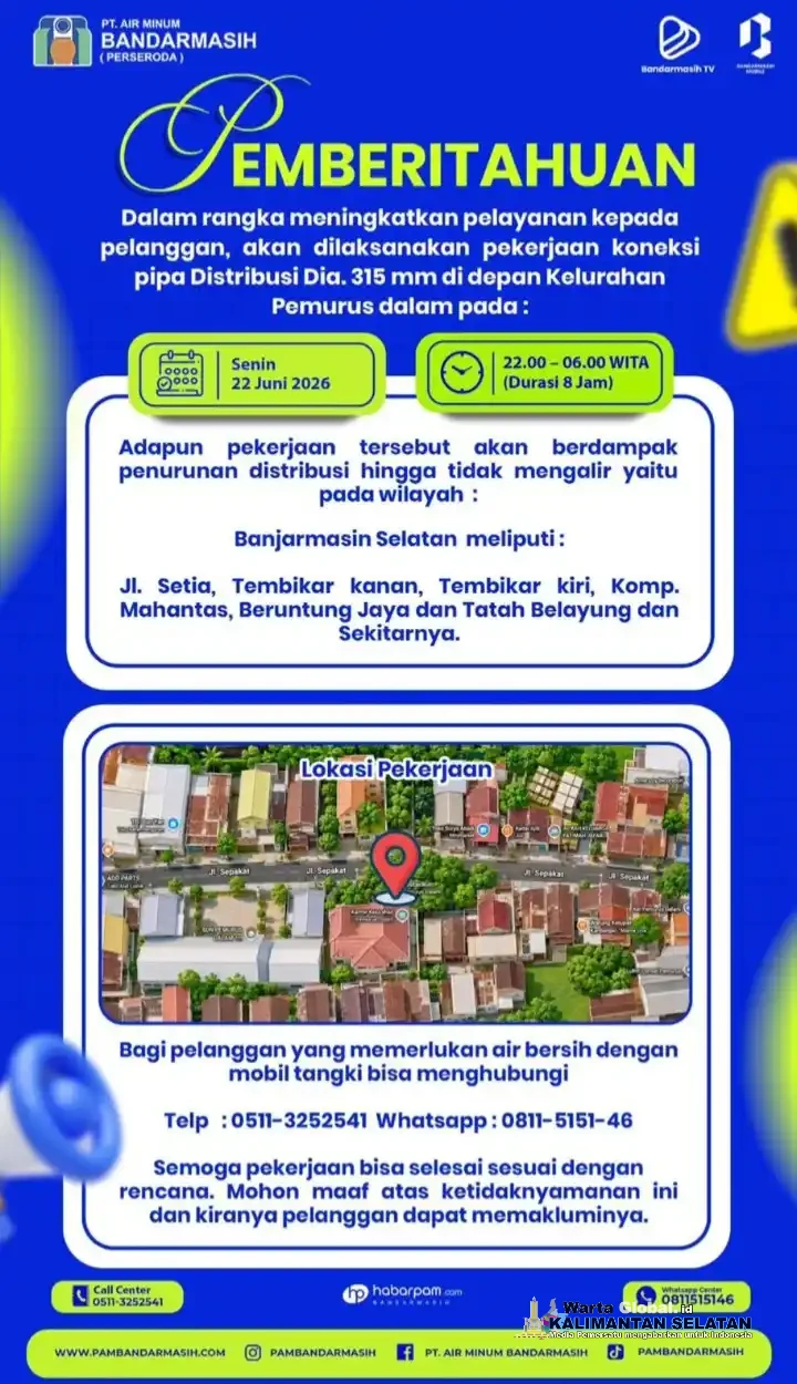 Tingkatkan Layanan, PAM Bandarmasih Lakukan Koneksi Pipa di AMD Pemurus Dalam
