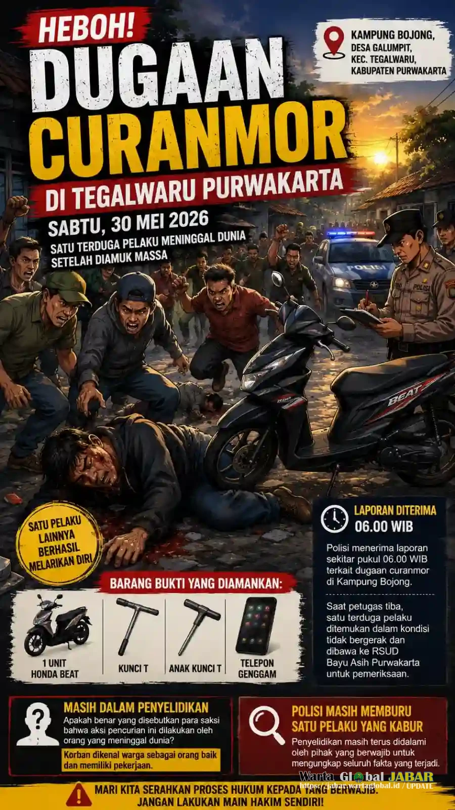 Dugaan Curanmor Di Tegalwaru Purwakarta, Satu Orang Meninggal Dunia, Polisi Dalami Seluruh Fakta