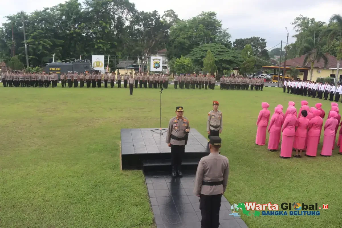 Polres Bangka Gelar Upacara Laporan Kenaikan Pangkat 77 Personel Periode 1 Juli 2026